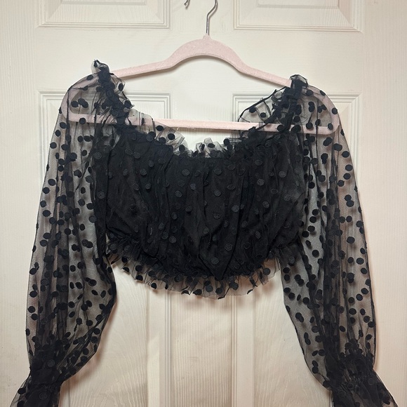 MAJORELLE Black Sheer Polka Dot Crop Top - Picture 2 of 3